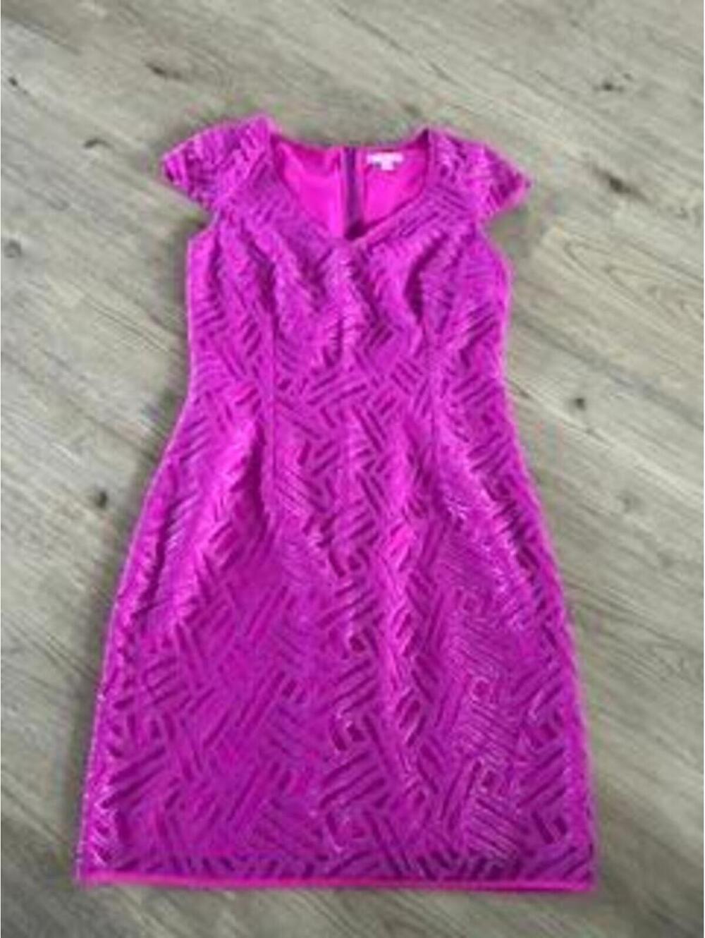 Lilly Pulitzer Pink Lace Sheath Dress Womens Size 4 Cap Sleeve V-Neck Lined